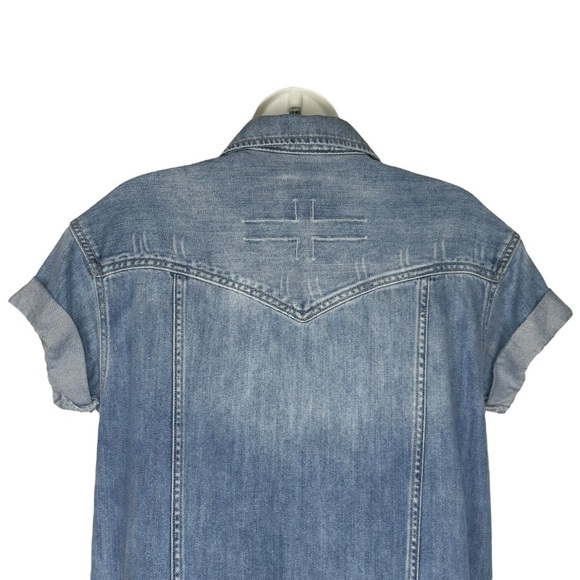 Liverpool Faded Blue Distressed Short Sleeve Denim Jean Shirt Jacket Extra Small - Picture 14 of 15